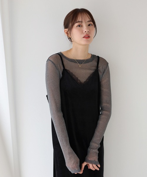 BLUEEAST(ブルーイースト)の「ラメチュールトップス(Tシャツ/カットソー・レディース・チャコールグレー/ブラック/アイボリー/ブラウン・MEDIUM)」の19枚目の写真