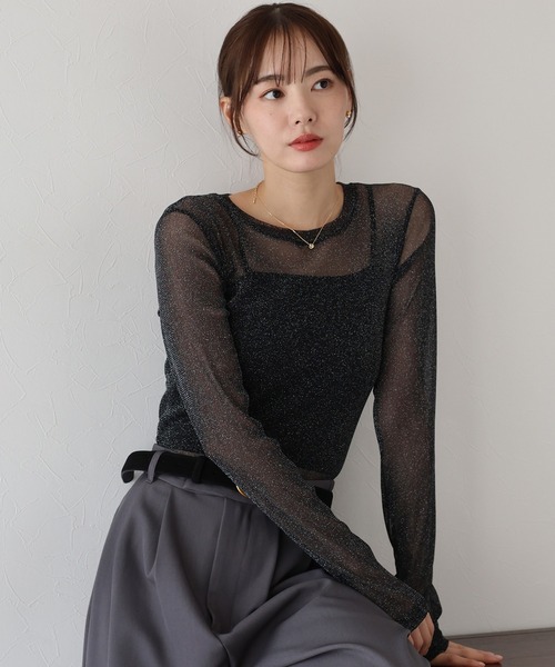 BLUEEAST(ブルーイースト)の「ラメチュールトップス(Tシャツ/カットソー・レディース・チャコールグレー/ブラック/アイボリー/ブラウン・MEDIUM)」の21枚目の写真