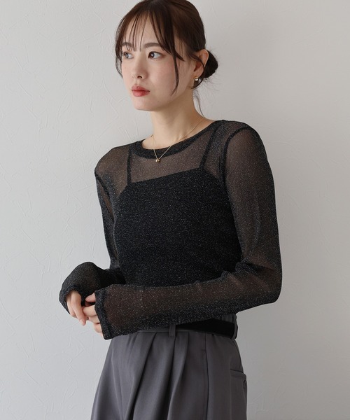 BLUEEAST(ブルーイースト)の「ラメチュールトップス(Tシャツ/カットソー・レディース・チャコールグレー/ブラック/アイボリー/ブラウン・MEDIUM)」の22枚目の写真