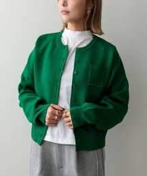 pufe（ピュフェ）の「【pufe】肉厚！上品ニット！！ミニポッケカラーカーディガン（カーディガン/ボレロ）」