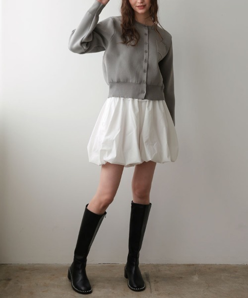 pufe(ピュフェ)の「【pufe】上品ニット!!ミニポッケカラーカーディガン(カーディガン/ボレロ・レディース・ネイビー/パープル/レッド/グリーン/グレー・ONE)」の9枚目の写真