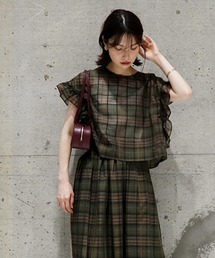 Jines | シアーチェック前後2wayフリルブラウス【セットアップ可】(シャツ/ブラウス)