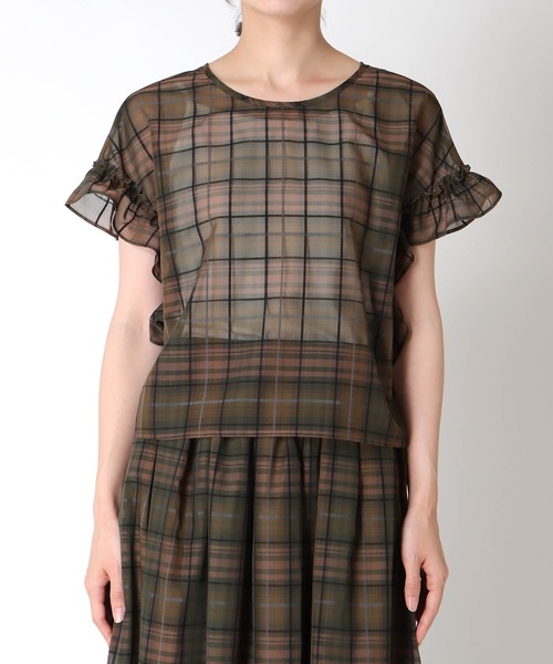 Jines(ジネス)の「シアーチェック前後2wayフリルブラウス【セットアップ可】(シャツ/ブラウス・レディース・カーキ・38)」の7枚目の写真