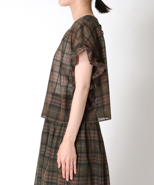 Jines(ジネス)の「シアーチェック前後2wayフリルブラウス【セットアップ可】(シャツ/ブラウス・レディース・カーキ・38)」の8枚目の写真