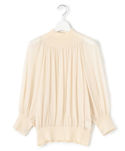 セール】【洗える】シアーギャザー ハイネック ニット（ニット