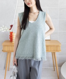 CLEAR BASIC | ヒゲヤーンニットベスト[オフィスカジュアル 着回し抜群 大人]≪AW新作≫(ベスト)