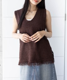 CLEAR BASIC | ヒゲヤーンニットベスト[オフィスカジュアル 着回し抜群 大人]≪AW新作≫(ベスト)