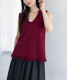 CLEAR BASIC | ヒゲヤーンニットベスト[オフィスカジュアル 着回し抜群 大人]≪AW新作≫(ベスト)