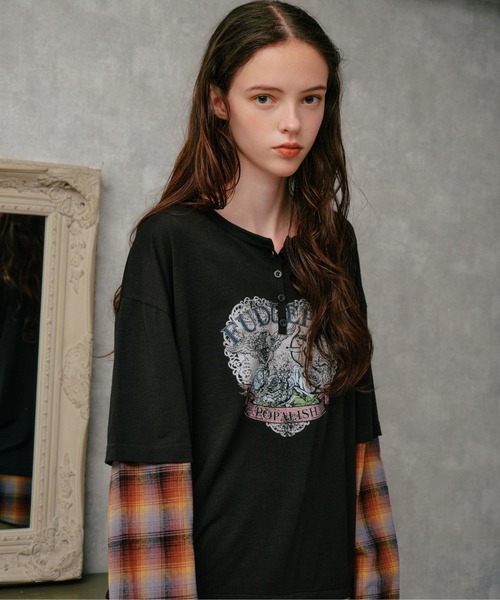 3.3 Field Trip （3.3フィールドトリップ）の「3.3 Field Trip／シャツレイヤードロンT（Tシャツ/カットソー・レディース・ブラック/グレー・FREE）」の2枚目の写真