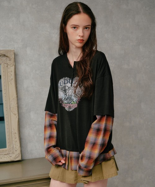 3.3 Field Trip （3.3フィールドトリップ）の「3.3 Field Trip／シャツレイヤードロンT（Tシャツ/カットソー・レディース・ブラック/グレー・FREE）」の5枚目の写真