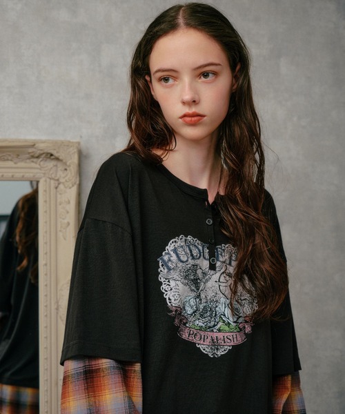 3.3 Field Trip （3.3フィールドトリップ）の「3.3 Field Trip／シャツレイヤードロンT（Tシャツ/カットソー・レディース・ブラック/グレー・FREE）」の6枚目の写真