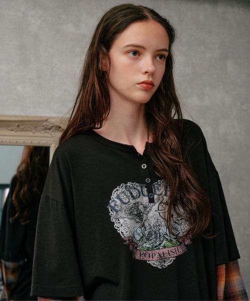 3.3 Field Trip （3.3フィールドトリップ）の「3.3 Field Trip／シャツレイヤードロンT（Tシャツ/カットソー・レディース・ブラック/グレー・FREE）」の7枚目の写真