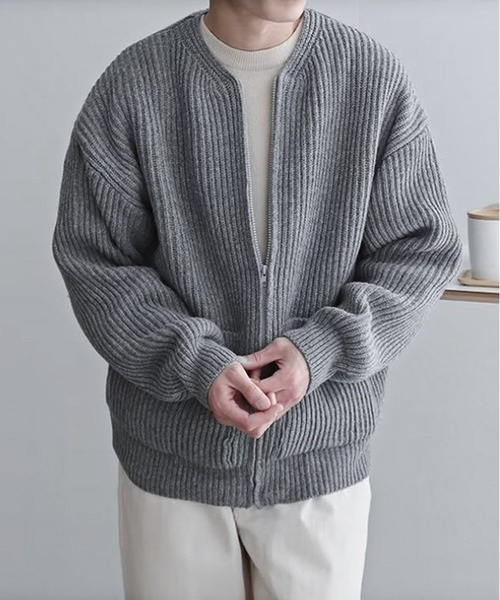JOHNNY WOLF(ジョニーウルフ)の「VARESA ジップアップ ルーズ ニット カーディガン(カーディガン/ボレロ・メンズ・グレー/ネイビー/ホワイト/ブラック・L/M)」の5枚目の写真