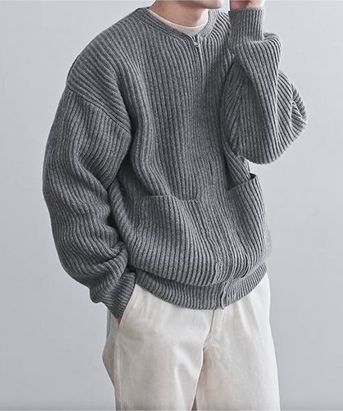 JOHNNY WOLF(ジョニーウルフ)の「VARESA ジップアップ ルーズ ニット カーディガン(カーディガン/ボレロ・メンズ・グレー/ネイビー/ホワイト/ブラック・L/M)」の7枚目の写真