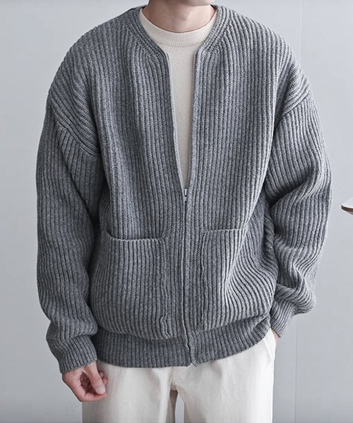 JOHNNY WOLF(ジョニーウルフ)の「VARESA ジップアップ ルーズ ニット カーディガン(カーディガン/ボレロ・メンズ・グレー/ネイビー/ホワイト/ブラック・L/M)」の6枚目の写真