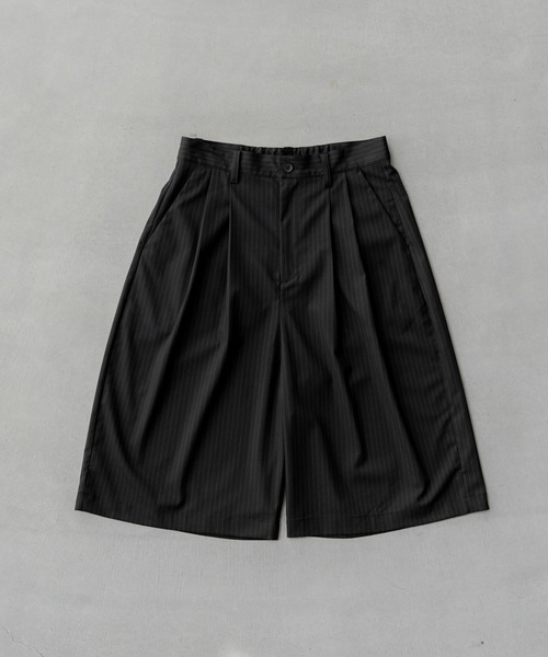 20SS ダブルファブリックショーツ Two tuck wide stripe shorts / ツータックワイドストライプ