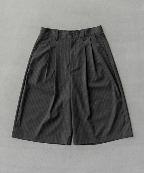 20SS ダブルファブリックショーツ Two tuck wide stripe shorts / ツータックワイドストライプ