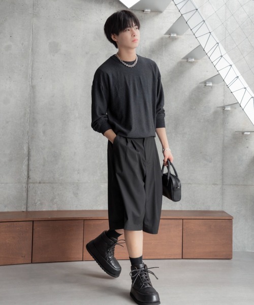 SINSS（シンス）の「Two tuck wide stripe shorts / ツータックワイドストライプショーツ（その他パンツ・メンズ・ブラック/チャコール・SMALL/MEDIUM/LARGE/X-SMALL）」の6枚目の写真