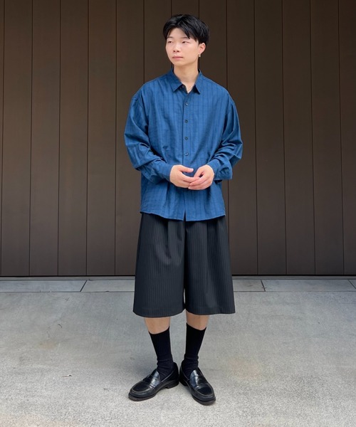 Two tuck wide stripe shorts / ツータックワイドストライプ