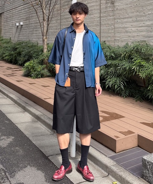 Two tuck wide stripe shorts / ツータックワイドストライプショーツ