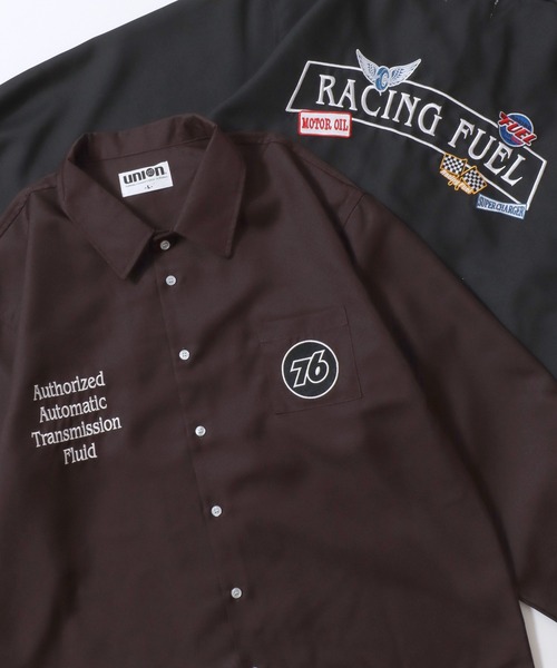 76(セブンティシックス)の「76Lubricants/ナナロクルブリカンツ オーバーサイズ ワッペン刺繍 長袖シャツ(シャツ/ブラウス・メンズ・ブラウン/グリーン系その他/ブラック系その他/ブラウン系その他/グレイッシュブルー/ブラック/ダークグリーン・M/L)」の1枚目の写真