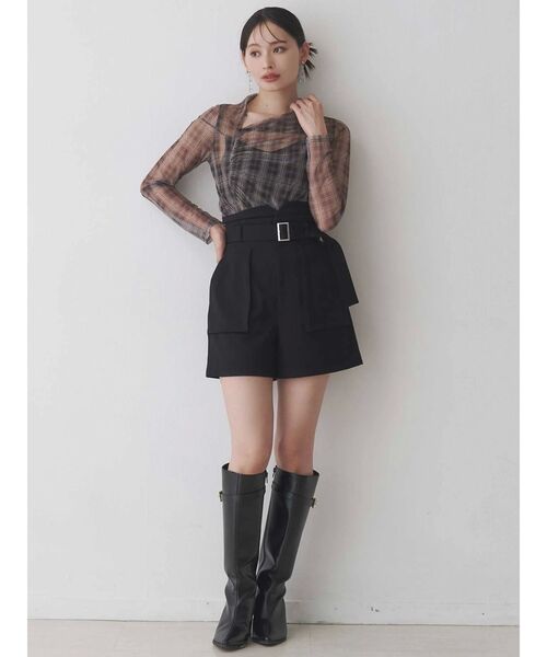 MERCURYDUO（マーキュリーデュオ）の「シアーアシメドレープ2WAYトップス（Tシャツ/カットソー・レディース・ブラック/グリーン/ブラウン・FREE）」の5枚目の写真