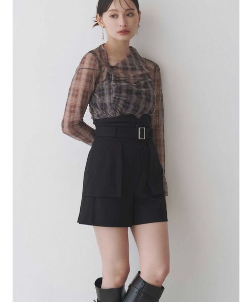 MERCURYDUO（マーキュリーデュオ）の「シアーアシメドレープ2WAYトップス（Tシャツ/カットソー・レディース・ブラック/グリーン/ブラウン・FREE）」の8枚目の写真