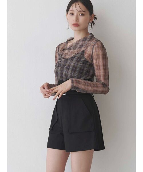 MERCURYDUO（マーキュリーデュオ）の「シアーアシメドレープ2WAYトップス（Tシャツ/カットソー・レディース・ブラック/グリーン/ブラウン・FREE）」の9枚目の写真