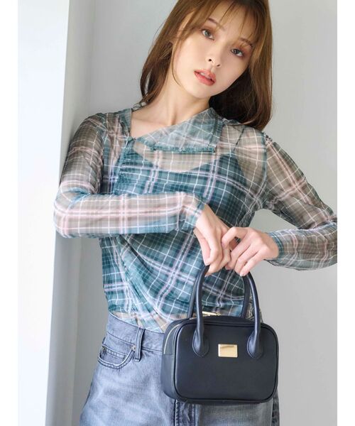 MERCURYDUO(マーキュリーデュオ)の「シアーアシメドレープ2WAYトップス(Tシャツ/カットソー・レディース・グリーン/ブラウン/ブラック・FREE)」の14枚目の写真