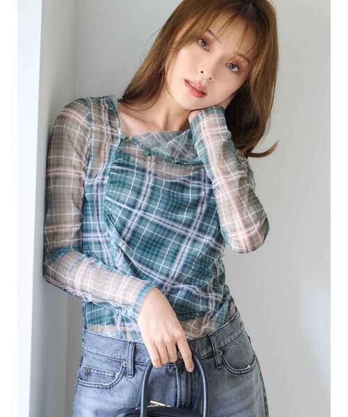 MERCURYDUO(マーキュリーデュオ)の「シアーアシメドレープ2WAYトップス(Tシャツ/カットソー・レディース・グリーン/ブラウン/ブラック・FREE)」の15枚目の写真