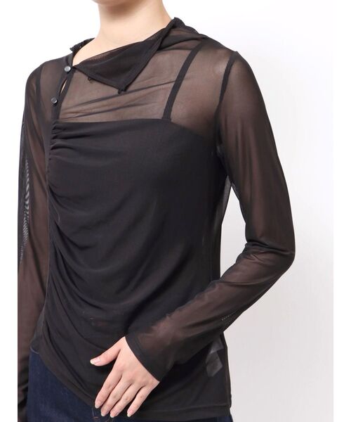 MERCURYDUO(マーキュリーデュオ)の「シアーアシメドレープ2WAYトップス(Tシャツ/カットソー・レディース・グリーン/ブラウン/ブラック・FREE)」の4枚目の写真