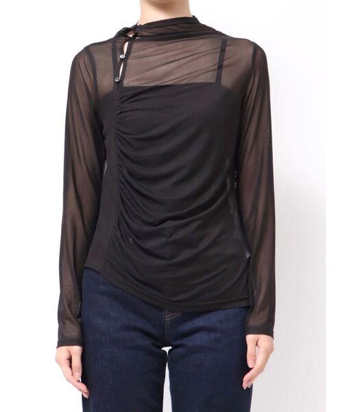 MERCURYDUO（マーキュリーデュオ）の「シアーアシメドレープ2WAYトップス（Tシャツ/カットソー・レディース・ブラック/グリーン/ブラウン・FREE）」の16枚目の写真