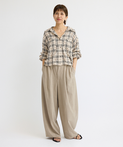 シャーリングチェックショートシャツ（シャツ/ブラウス）｜IENA