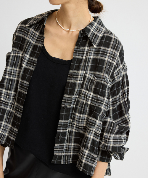 シャーリングチェックショートシャツ（シャツ/ブラウス）｜IENA