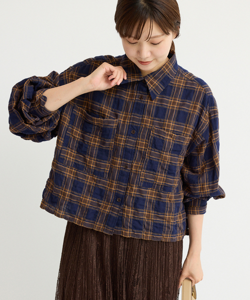 シャーリングチェックショートシャツ人気！完売‼️ シャーリングチェックショートシャツ（シャツ/ブラウス）｜IENA