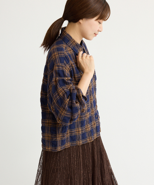 シャーリングチェックショートシャツ（シャツ/ブラウス）｜IENA