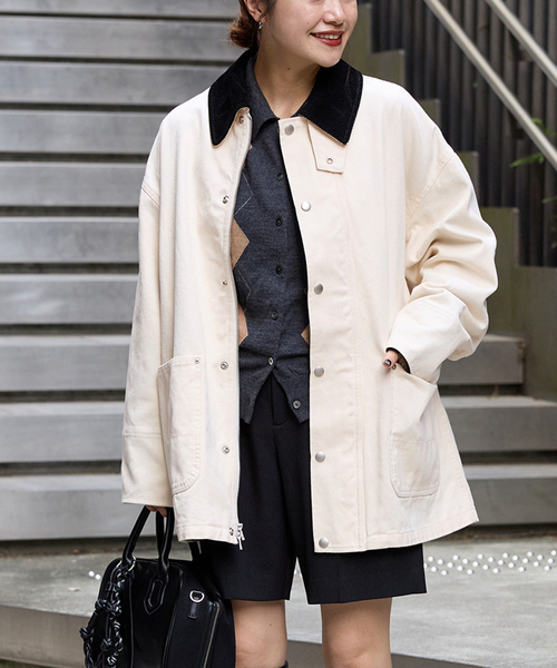 JOURNAL STANDARD（ジャーナルスタンダード）の「ダックブルゾン（カバーオール・レディース・アイボリー/キャメル・FREE）」の8枚目の写真