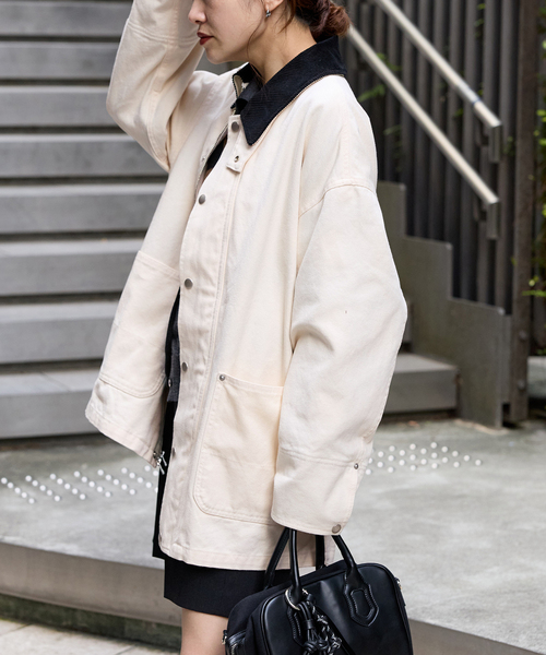 JOURNAL STANDARD（ジャーナルスタンダード）の「ダックブルゾン（カバーオール・レディース・アイボリー/キャメル・FREE）」の9枚目の写真