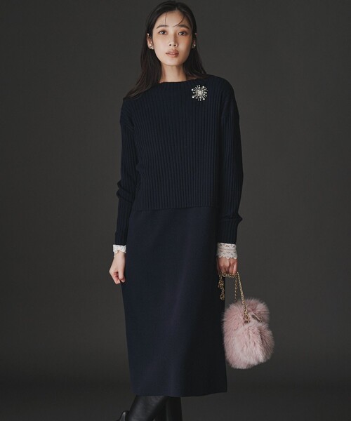 洗える】レイヤードニットツイン ワンピース（ワンピース）｜23区 L