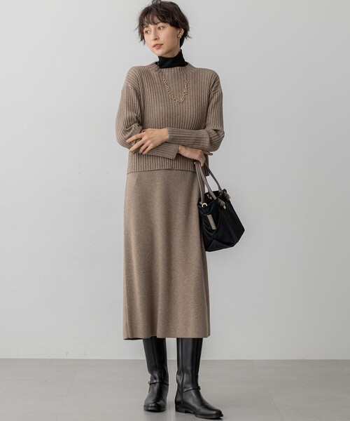 23区 L(ニジュウサンクオオキイサイズ)の「【洗える】レイヤードニットツイン ワンピース(ワンピース・レディース・ブラウン系/ネイビー系/グレー系・46/44)」の9枚目の写真