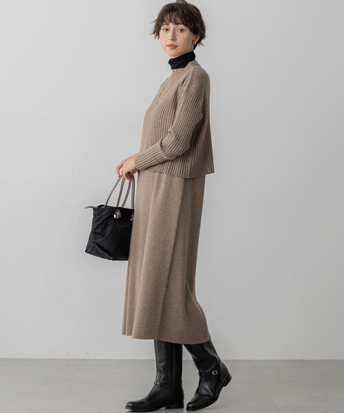 23区 L(ニジュウサンクオオキイサイズ)の「【洗える】レイヤードニットツイン ワンピース(ワンピース・レディース・ブラウン系/ネイビー系/グレー系・46/44)」の10枚目の写真