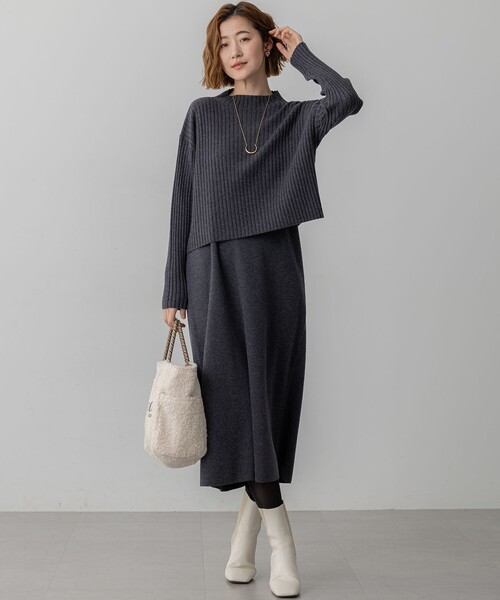 23区 L(ニジュウサンクオオキイサイズ)の「【洗える】レイヤードニットツイン ワンピース(ワンピース・レディース・ブラウン系/ネイビー系/グレー系・46/44)」の12枚目の写真