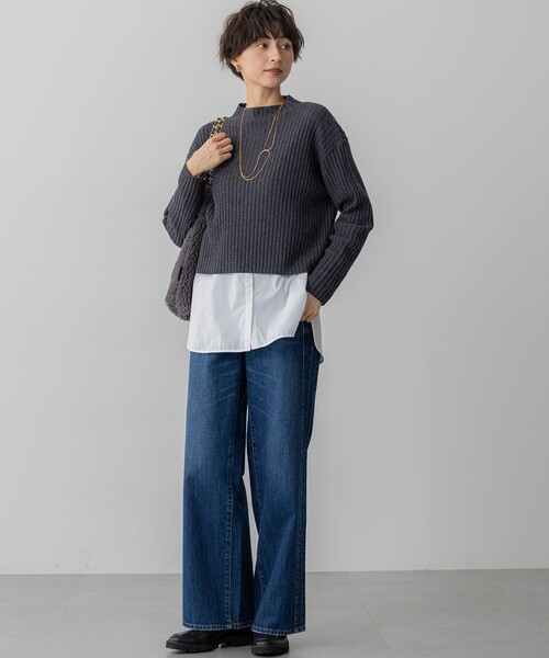 23区 L(ニジュウサンクオオキイサイズ)の「【洗える】レイヤードニットツイン ワンピース(ワンピース・レディース・ブラウン系/ネイビー系/グレー系・46/44)」の15枚目の写真