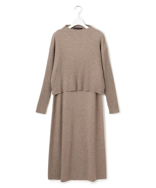 23区 L(ニジュウサンクオオキイサイズ)の「【洗える】レイヤードニットツイン ワンピース(ワンピース・レディース・ブラウン系/ネイビー系/グレー系・46/44)」の20枚目の写真