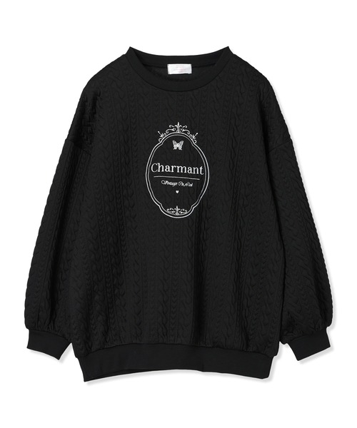 Amourire girl（アムリールガール）の「ふくれジャガード ゆるシルエットプルオーバー（スウェット・キッズ・オフホワイト/ブラック・160cm/150cm/140cm/130cm）」の17枚目の写真
