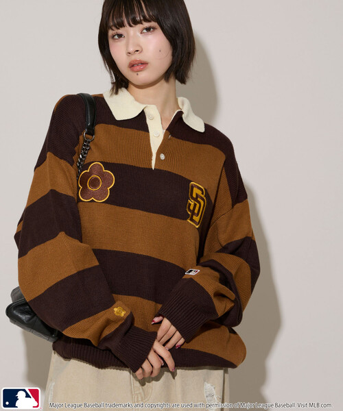 MLB（メジャーリーグベースボール）の「MLB × MARY QUANT × PUBLUX/エムエルビー × マリークワント MLB×MARY QUANT KNIT RUGBY SHIRT/ニットラグビーシャツ(限定展開)（ニット/セーター・メンズ・ブラウン/ベージュ/ネイビー・SMALL/LARGE/MEDIUM）」の22枚目の写真