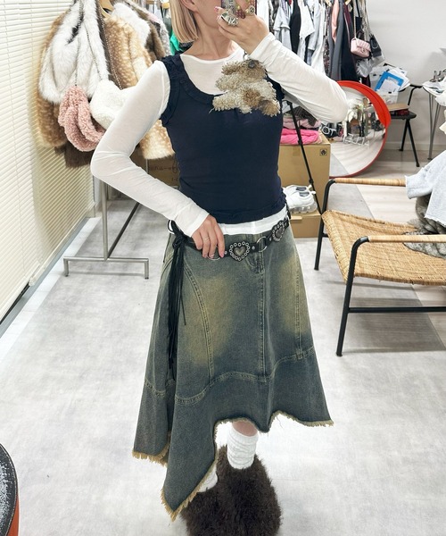 Alley Tokyo(アリートーキョー)の「フリフリタンクとシアーロンTの便利な2枚セット(Tシャツ/カットソー・レディース・ネイビー/チャコール/アイボリー・FREE)」の17枚目の写真
