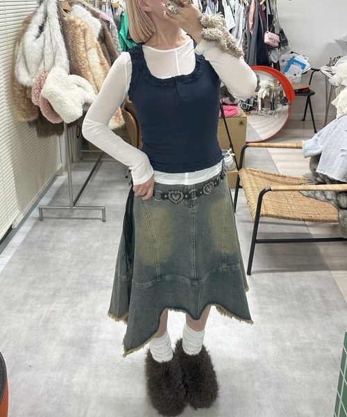 Alley Tokyo(アリートーキョー)の「フリフリタンクとシアーロンTの便利な2枚セット(Tシャツ/カットソー・レディース・ネイビー/チャコール/アイボリー・FREE)」の19枚目の写真