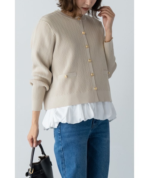 M.deux(エムドゥ)の「●ゴールドボタンニットジャケット●(ニット/セーター・レディース・ベージュ/ネイビー/オフホワイト・MEDIUM)」の2枚目の写真