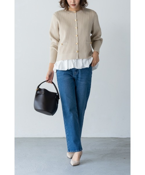 M.deux(エムドゥ)の「●ゴールドボタンニットジャケット●(ニット/セーター・レディース・ベージュ/ネイビー/オフホワイト・MEDIUM)」の8枚目の写真